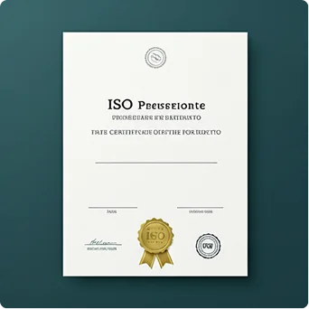 Минималистичный профессиональный сертификат ISO на премиальной текстурированной бумаге с официальными печатями и штампами.
